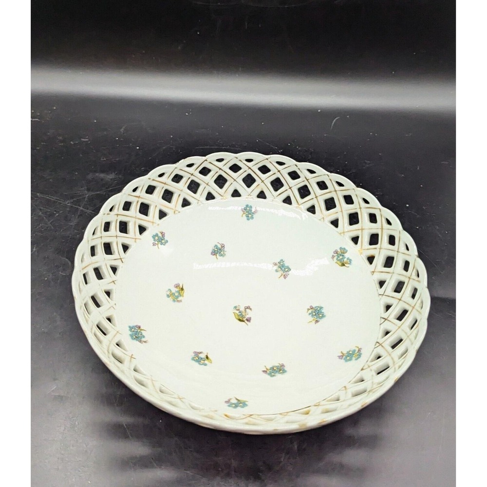 Vintage Pierced Porcelain Floral Pedestal Fruit Console Bowl Flower Floral 9"